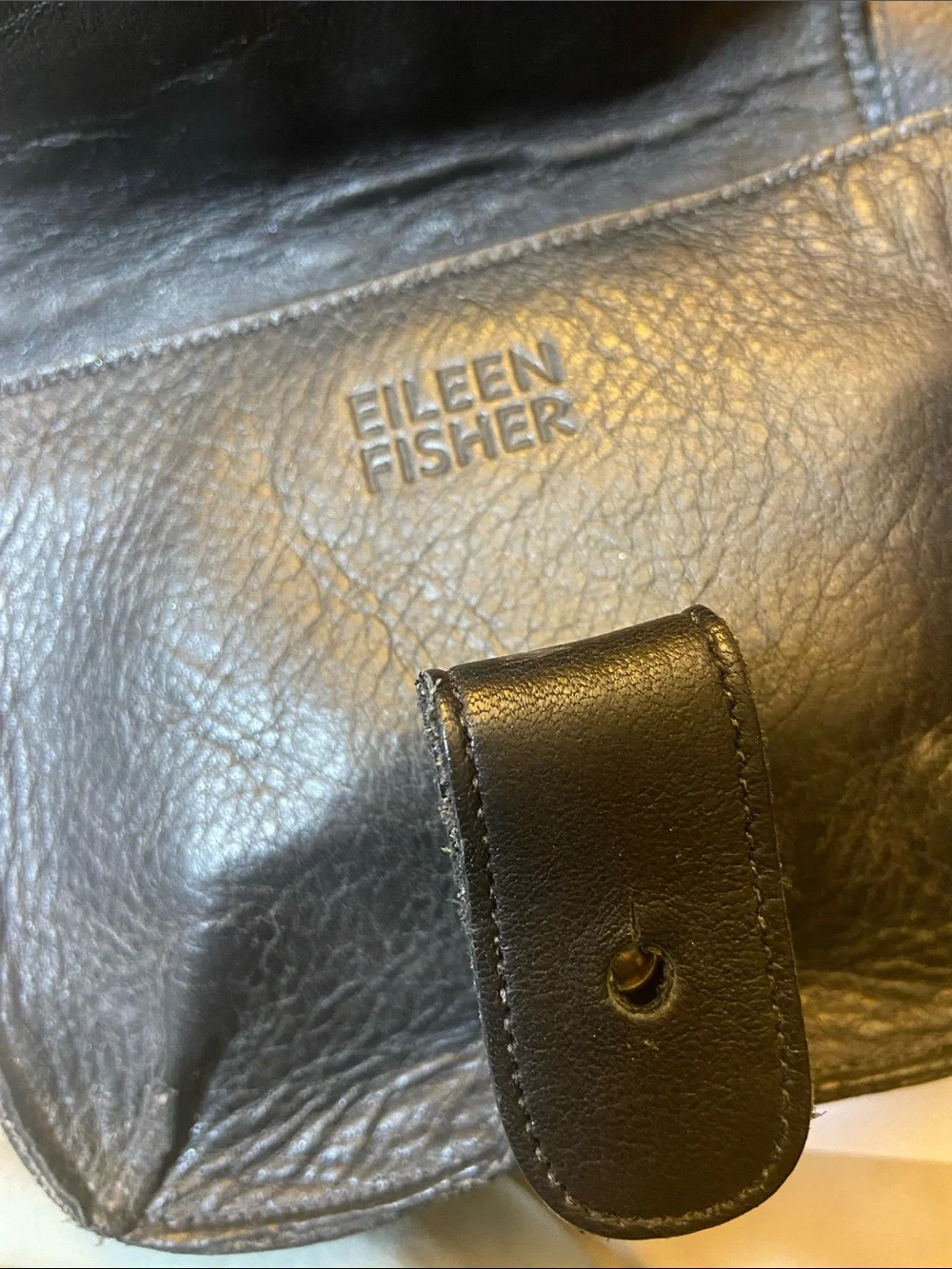 Eileen Fisher Crossbody Black Leather Mini Handbag Purse Adjustable Strap